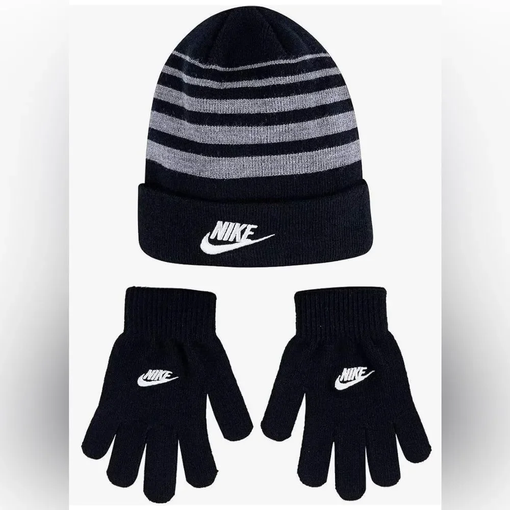 Nike NEW Boy’s Futura Foldover Beanie & Glove 2 Piece Set Size 8/20 Fall Winter